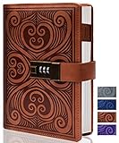 CAGIE Journal with Lock for Men Vintage Diary with Lock, Refillable Leather Locking Diary for Adults, B6 Lock Journal with Combination, Secret Diary with Inner Pocket, 5.1 inch x 7.4 inch, Brown