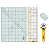 WORKLION Rotary Cutting Mat Set:45mm Rotary Cutter & 2 Replacement Rolling Blades & 18'x 24' inch Self-Healing Cutting Mat & 6.5'x 24.5' inch Clear Acrylic Ruler for Quilting&Sewing and Craft Projects