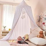 dix-rainbow Princess Bed Canopy for Kids Baby Bed, Round Dome Kids Reading Nook Indoor Outdoor House Tent Hanging Decoration Cotton Canvas White