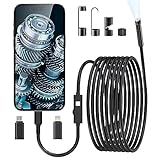Endoscope Camera 1920P HD, Borescope with 8 LED Light Adjustable for Android & iOS, Endoscope with 16.5FT/5M Semi-Rigid Snake Cable, 7.9mm IP67 Waterproof Inspection Camera for iPhone, iPad, Samsung