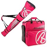 BRUBAKER Champion Combo - Limited Edition - Ski Boot Bag and Ski Bag for 1 Pair of Ski up to 170 cm, Poles, Boots and Helmet - Dark Pink White