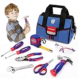 WORKPRO 9-Piece Kids Real Hand Tool Set, Blue Junior Tool Kit with Storage Bag for Boys, Girls, Children DIY Building and Woodworking, Age 8+
