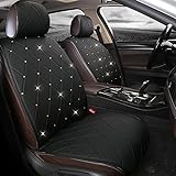 Black Panther 1 Pair Luxury PU Leather Front Car Seat Covers Protectors with Blingbling Rhinestones for Women Girls, Universal Fit 95% of Cars, Black
