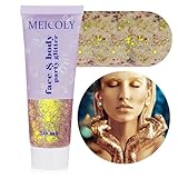MEICOLY Chameleon Gold Body Glitter,Chunky Glitter Face Paint,Color Changing Mermaid Face Glitter Gel,Holographic Glitter Sequin for Face Body Hair,Halloween Festival Party Glitter Makeup,50ml