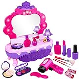Beauty Vanity Play Set - Kids Play Vanity Toy with Pretend Makeup Accessories Beauty Salon Play Set Christmas Birthday Gifts for Little Girl