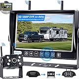 LeeKooLuu RV Backup Camera Wireless HD 1080P 7 Inch Recorder DVR Monitor Touch Key Screen Four Channel Adapter for Furrion Pre-Wired RV Rear View System Waterproof Night Vision 2023 Latest Version LK5