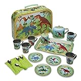 Wobbly Jelly 'Stomping Dinosaur' Metal Café Set & Carry Case Toy (14 Piece Tea Set for Children)