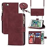 Cavor for iPhone 6 Plus Case Wallet,iPhone 6 Plus Case with Strap Stand,Phone Case iPhone 6s Plus Case with Card Holder for Women Men,Leather Magnetic Shockproof Protective Cover,Wine Red