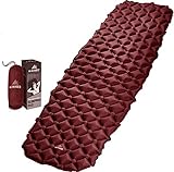 HiHiker Camping Sleeping Pad– Ultralight Backpacking Air Mattress w/Compact Carrying Bag –Sleeping Mat for Hiking Traveling & Outdoor Activities. (Maroon)