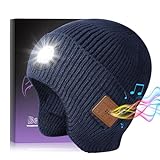 Bluetooth Beanie Hat with Light and Headphones, Built-in Microphone and Stereo Speakers Upgrade Music Knitted Hat (Blue)