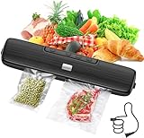 Vacuum Sealer Machine - Food Vacuum Sealer Automatic Air Sealing System for Food Storage Dry and Moist Food Modes Compact Design 12.6 Inch with 15Pcs Seal Bags Starter Kit (Black)