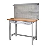 Seville Classics LED Lighted Pegboard Workcenter with 23 Peg Hook Assortment and Drawer Table, 48', Granite Gray