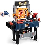 Deejoy Kids Tool Bench, Realistic and Electric Drill, Transformable Tool Set, Toddler Bench Pretend Play Learning Gift for Boys & Girls Age 3-5