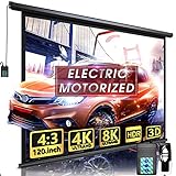Aoxun 120' Motorized Projector Screen - Indoor and Outdoor Movies Screen 120 inch Electric 4:3 Projector Screen W/Remote Control