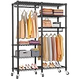VIPEK R4i Portable Closets Heavy Duty Garment Rack Adjustable Rolling Clothes Rack with 6 Tiers Metal Wire Shelving, Double Rods, Lockable Wheels, Freestanding Wardrobe Closet Storage Rack, Black