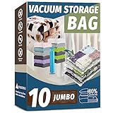 Vacuum Storage Bags, 10 Jumbo Space Saver Vacuum Seal Sealer Bags with Pump for Clothes, Comforters, Blankets (10J)