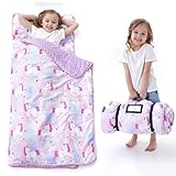 BORPRES-Toddler-Nap-Mat-Nap-Mats-for-Preschool-Daycare Boys Girls,Kids Sleeping Mat with Removable Pillow and Blanket,Extra Thick Large Slumber Bag for Travel Camping,Unicorn.