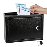 KYODOLED Suggestion Box with Lock and Slot, Small Locking Mailbox for Office, Safe Key Drop Box For Money, Wall Mount Donation Box Ballot Box with 50 Free Suggestion Cards,9.8' W x 3' D x 7' H, Black