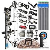 surwolf Compound Bow Kit, Hunting and Targeting, Limb Made in USA, Draw Weight 0-70 lbs Adjustable, Draw Length 9”-31',up to IBO 325FPS Speed, Package with Archery Hunting Accessories (Camo)