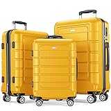SHOWKOO Luggage Sets Expandable PC+ABS Durable Suitcase Sets Double Wheels TSA Lock Yellow 3pcs