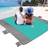 POPCHOSE Beach Blanket, Sandfree Beach Mat ‎83'×78' for 2 Adults, Easy to Clean, Lightweight & Compact, Large Sandproof Waterproof Camping Mat with 6 Stakes for Beach Travel Camping Hiking Picnic