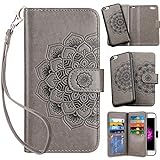 Vofolen 2-in-1 Case for iPhone 6 Plus Wallet Card Holder Detachable Flip Cover Magnetic Folio PU Leather Protective Slim Shell for iPhone 6 Plus Mandala Grey