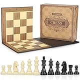 AMEROUS Upgraded Weighted Chess Pieces with 3.0 Inch King / Extra Bonus Folding Portable 15 inch Chess Board / 2 Extra Queens / 2 Storage Bag for Chessmen / Chess Board Game for Beginner