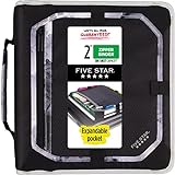 Five Star Zipper Binder, 2 Inch 3-Ring Binder with Expansion Panel and Expanding File, 580 Sheet Capacity, Black/Gray (29052IT8)