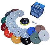 Waies 11 Packs 4 Inch Diamond Polishing Pads with 5/8'-11 Backer Pad 9 PCS Wet/Dry Polish Pad Kit for Drill Grinder Polisher 50-10000 Grit Pads for Marble Tile Quartz Granite Concrete Countertop