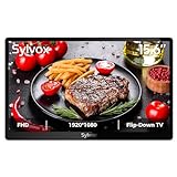 SYLVOX 15.6' Flip-Down TV for Under Cabinet, 12-Volt Small TV with 90-Degree Rotation, Digital Noise Reduction, and Storage Design for Kitchen, Bedroom, RV, and Yacht