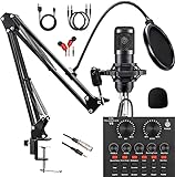 SKTEET Podcast Equipment Bundle, with BM800 Podcast Microphone and V8 Sound Card, Voice Changer - Audio Interface -Perfect for Recording, Singing, Streaming and Gaming (V8-Black)
