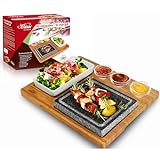 Artestia Cooking Stones for Steak Stones Sizzling Hot Stone Set Hot Rock Cooking Stone Indoor Grill, Granite Stone Cooking Set/BBQ/Steak Grill (Deluxe Set with Two Stones on One Bamboo Platters)