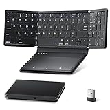 Rovinda Foldable Bluetooth Keyboard, Portable Wireless Folding Keyboard with Extra Large touchpad, Travel Pocket-Sized for iOS, Android, Windows Mac OS Laptop Tablet Smartphone (BT5.1 X 3 + 2.4G)