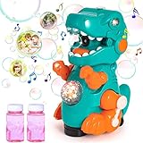 Growinlove Bubble Blower for Kids, Bubble Blower with LED Lights Music, Universal Wheel Dinosaur Toy Bubble Blower Machine with Bubble Solutions, Outdoor Toy for Kids Boys Girls