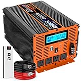 4000 Watt Pure Sine Wave Power Inverter 12V DC to 110V 120V Converter for Family RV Off Grid Solar System Car with Type-C Ports 4 AC Power Outlets Dual USB Ports LCD Display and Remote Control