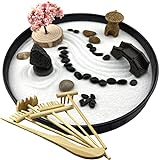 Zen Garden for Desk Japanese Zen Garden Kit 8 Inch Large Round with 6 Sand Rake and Accessories Tray Mini Desktop Zen Decor for Home Office Gift Therapy Relaxation Meditation