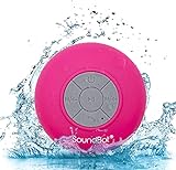 Soundbot SB510 HD Water Resistant Bluetooth Shower Speaker, Handsfree Portable Speakerphone with Built-in Mic, 6hrs of Playtime, Control Buttons and Dedicated Suction Cup for Showers (Pink)