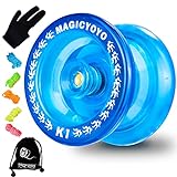 MAGICYOYO K1-Plus Professional Responsive Yoyos for Kids Beginner, Durable Plastic Yoyo Hubstack Basic Yoyo with Yoyo Sack + 5 Yoyo Strings + Yo-Yo Glove+ 2 Hubstack Gift( Crystal Blue)