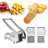 French Fry Cutter, Potato Cutter with 2 Blade Size and No-Slip Suction Base, Stainless Steel French Fry Cutter with 1 Potato Peeler, Perfect for Potato, French Fries, Cucumber,Vegetables Carrot