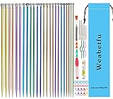 Weabetfu 63pcs Aluminum Metal Knitting Needle Set,Colored Straight Single Pointed Knitting Needles,12 Size 2.5mm-10mm,10inch Length for Handmade DIY Knitting with Knitting Accessories