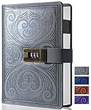 CAGIE Diary with Lock for Women Refillable Mens Journal with Combination Lock, 224 Lined and Blank Pages Secret Locking Journal for Adults with Zippered Inner Pocket, B6 5.1 inch x 7.4 inch, Grey