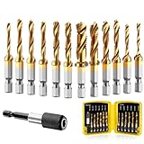 THINKWORK Combination Drill Tap & Tap Bit Set, 3-in-1 Titanium Coated Screw Tapping Bit Tool for Drilling, Tapping, Countersinking, with Quick-Change Adapter, 13 PCS SAE/Metric