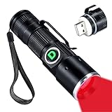 DARKDAWN Redlight Flashlight Rechargeable USB, LED Mini Red Light Flashlights Focus Adjustable, Flash Light Portable with Pocket Clip for Fishing, Beekeeping, Hunting, Night Astrophotography
