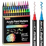 Shuttle Art 36 Colors Dual Tip Acrylic Paint Markers, Brush Tip and Fine Tip Acrylic Paint Pens for Rock Painting, Ceramic, Wood, Canvas, Plastic, Glass, Stone, Calligraphy, Card Making, DIY Crafts