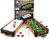 Matty's Toy Stop Deluxe Wooden 16' Mini Table Top Air Hockey (Extra Pucks) & Foosball (Soccer) (Extra Balls) Games Gift Set Bundle - 2 Pack