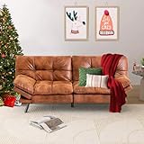 Hcore Convertible Futon Sofa Bed,Sleeper Futon Bed Couch,Memory Foam Futon Sofa,Loveseat Sofa Bed,Small Splitback Faux Leather Modern Sofa for Living Room,Office,Apartment,Brown