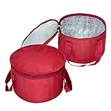 2Pack Oversized Insulated Round Thermal Casserole Food Carrier,Pie Carrier,Lunch Bag for Potluck,Picnics,Thermal Bag for Hot/Cold Food,11X7inch,Red Color