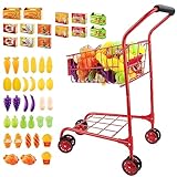 deAO Shopping Cart for Kids,Metal Toy Shopping Cart for Toddlers 46 PCS Food Fruit Vegetables Pretend Play Food Role Play,Educational Toy Play Kitchen Toys for Boys Girls Kids