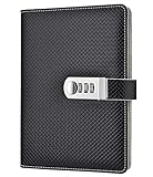 ARRLSDB PU Leather Diary with Lock, A5 Creative Password Notebook Locking Student Handbook Notepad and Journal Diary (Black)