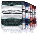 Craft & Kin Handcrafted Mexican Blanket, Serape Blanket, Mexican Blankets and Throws, Large Mexican Blankets, Yoga Blanket, Falsa Blanket, Picnic Blanket, Outdoor Blanket, Emerald, 50x70 inches